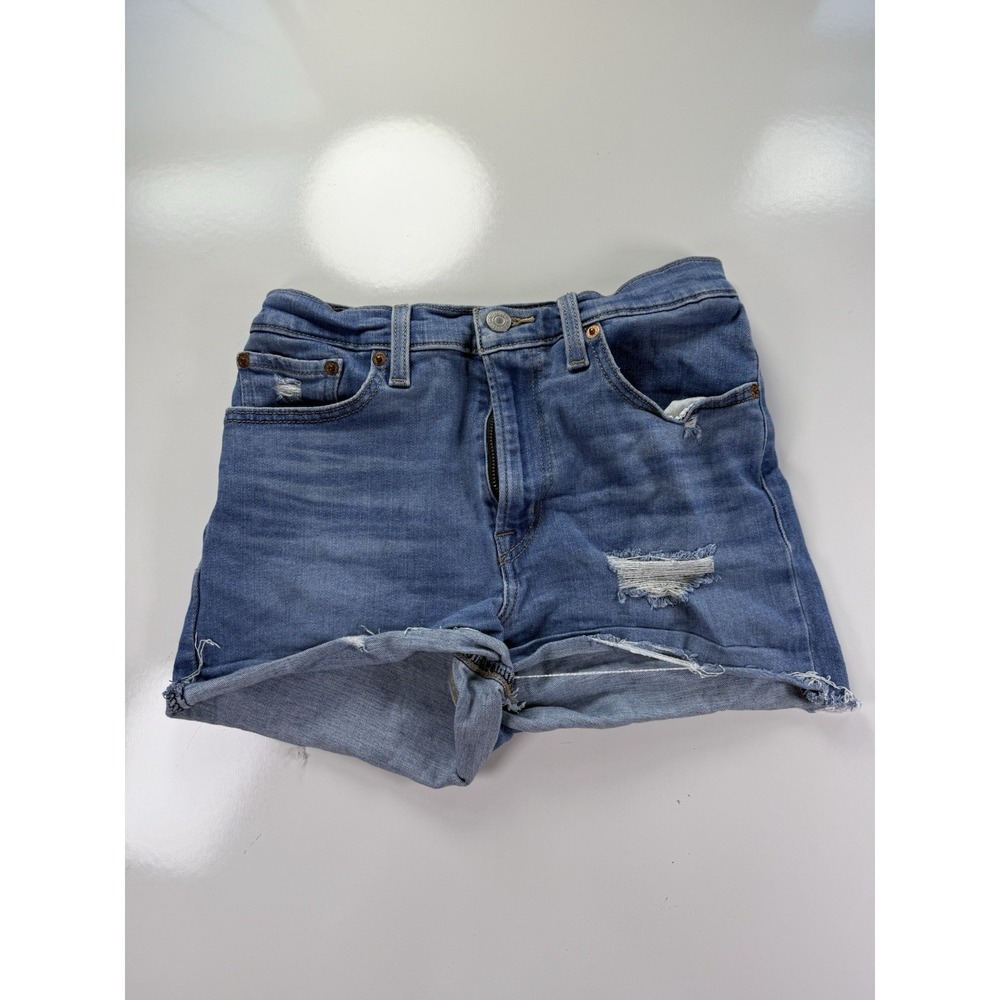 Levi's 501 High Rise Size 27 Med‎ Wash Distressed Denim Jean Shorts Women's